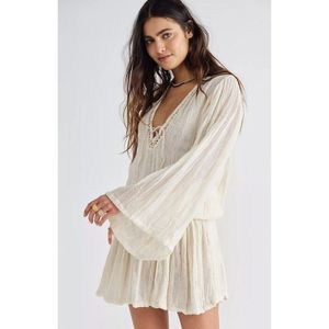 JEN'S PIRATE BOOTY Chances Gauze Boho Mini Tunic Dress XS S FREE PEOPLE Ivory